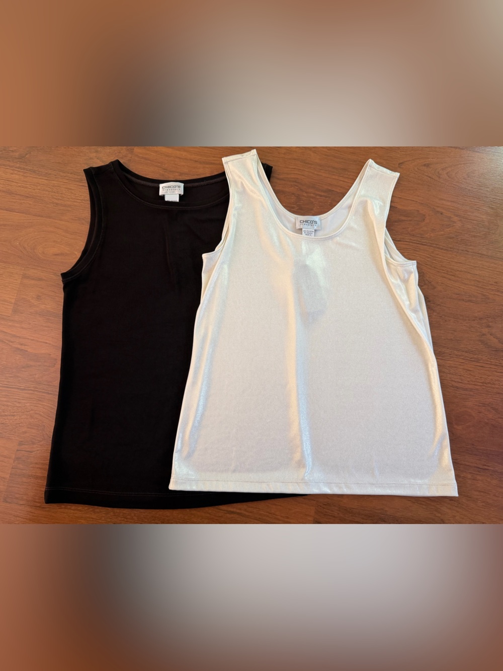 Chicos Travelers Sz 1 Med NWT Lot 2 Tank Tops Slinky Vanilla Shimmer Brown NEW
